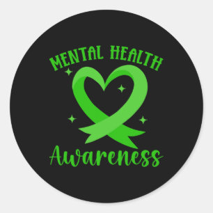 Green Ribbon Mental Health Awareness Classic Round Sticker