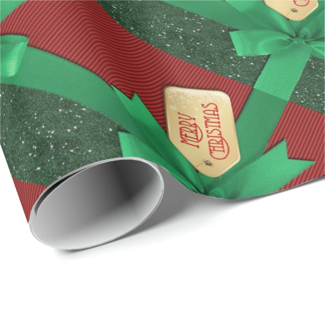 Green Ribbon Merry Christmas Wrapping Paper (Roll Corner)