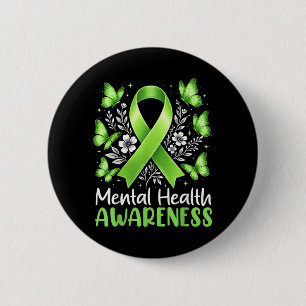Green Ribbon Motivational Mental Health Awareness 6 Cm Round Badge