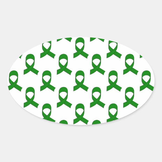 Green Ribbon Pattern Oval Sticker (Front)