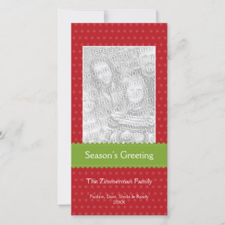 Green ribbon red custom Christmas holiday greeting Card