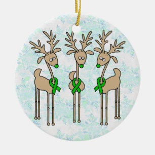 Green Ribbon Reindeer (Kidney Cancer) Ceramic Tree Decoration