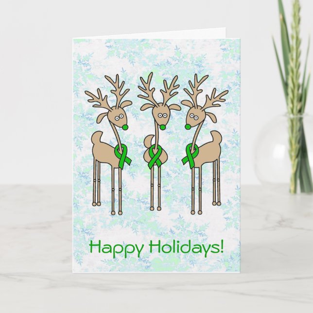 Green Ribbon Reindeer (Kidney Cancer) Holiday Card (Front)