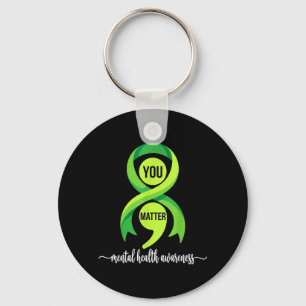 Green Ribbon Semicolon You Mental Health Awareness Key Ring