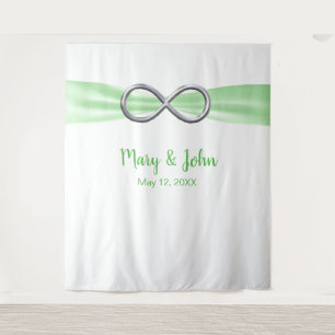Green Ribbon Silver Infinity Wedding Backdrop Tapestry