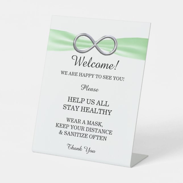 Green Ribbon Silver Infinity Wedding Safety  Pedestal Sign (Front)