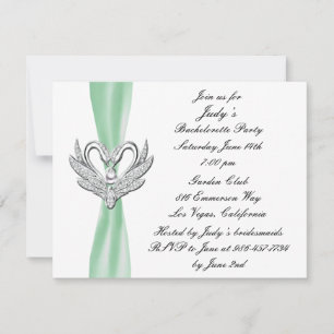 Green Ribbon Silver Swan Bachelorette Party Invite