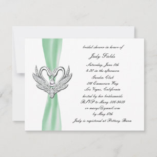 Green Ribbon Silver Swans Bridal Shower Invitation