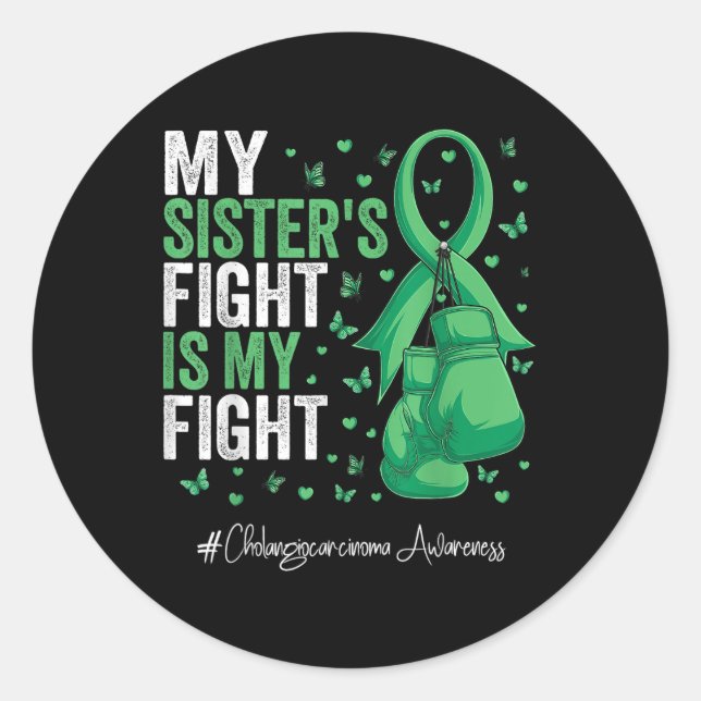 Green Ribbon Sister Cholangiocarcinoma Awareness  Classic Round Sticker (Front)