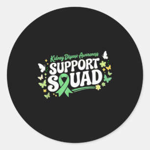 Green ribbon support squad for kidney disease classic round sticker