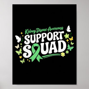 Green ribbon support squad for kidney disease poster