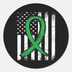 Green Ribbon Us Flag Mental Health Awareness Classic Round Sticker