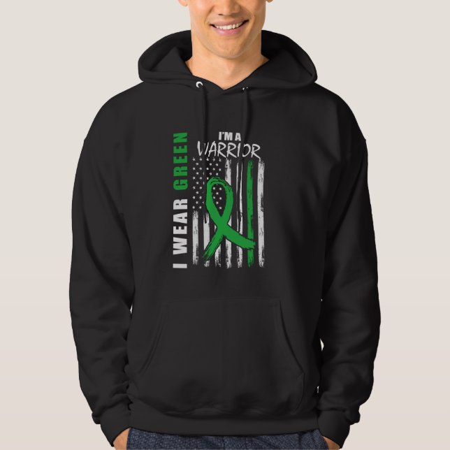 Green Ribbon Warrior Kidney Disease Awareness Flag Hoodie (Front)