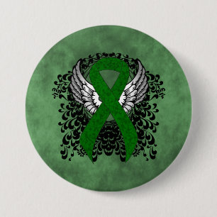 Green Ribbon with Wings 7.5 Cm Round Badge