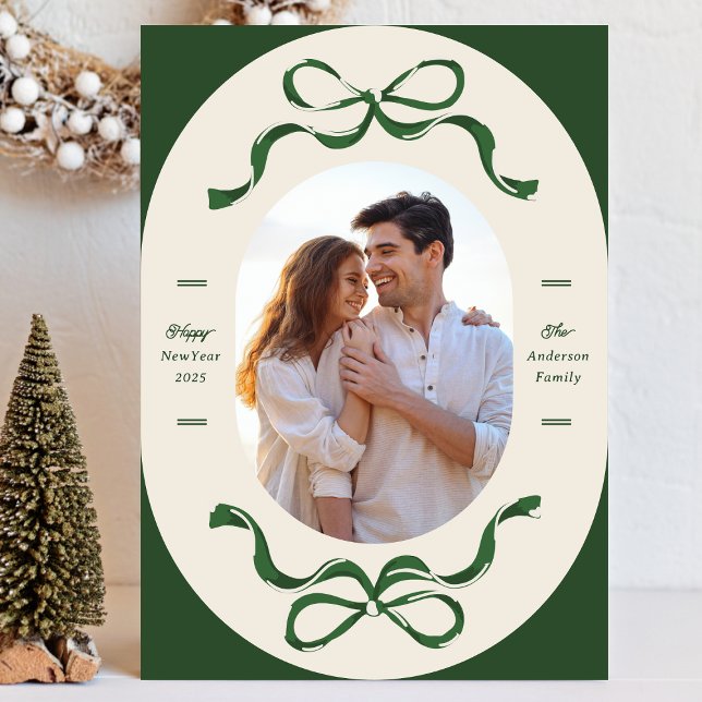 Green Ribbons Happy New Year 2026 Photo Holiday Card (Creator Uploaded)