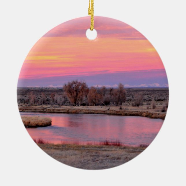 Green River Sunset Wyoming Ceramic Tree Decoration (Back)
