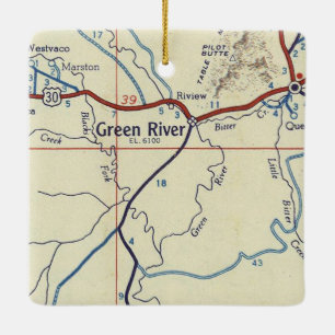 Green River WY Vintage Map Ceramic Ornament