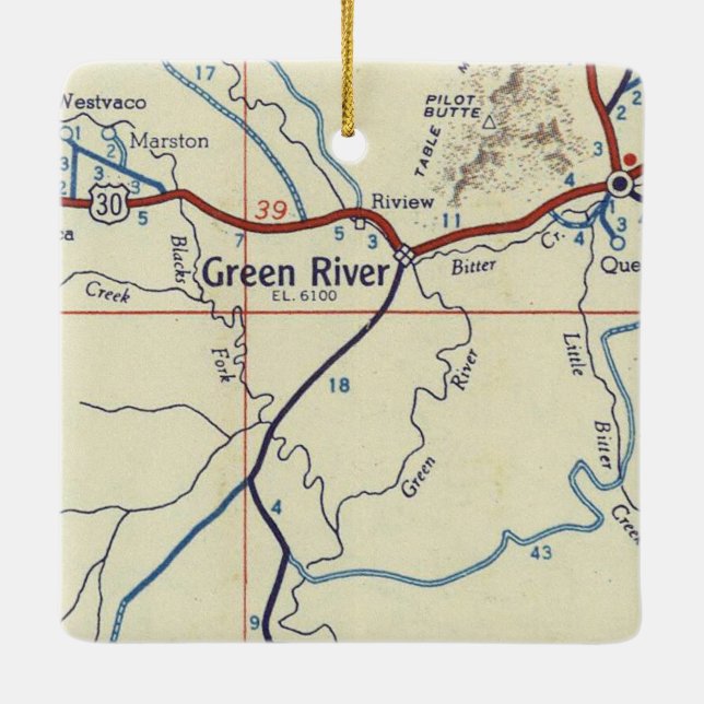 Green River WY Vintage Map Ceramic Ornament (Back)
