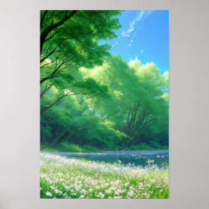 Green Riverbank Poster
