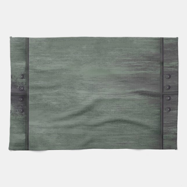 Green riveted steel texture tea towel (Horizontal)