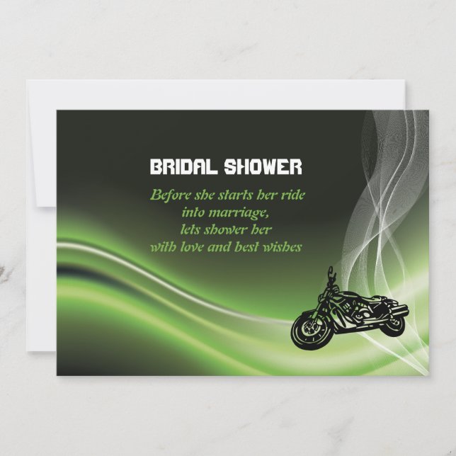 Green road biker/motorcycle wedding bridal shower invitation (Front)