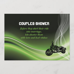 Green road biker/motorcycle wedding couples shower invitation