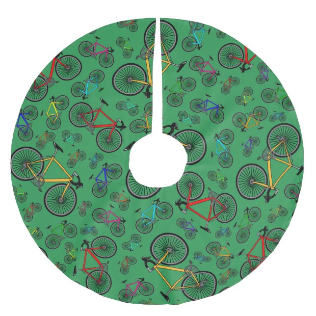 Green road bikes brushed polyester tree skirt (Front)
