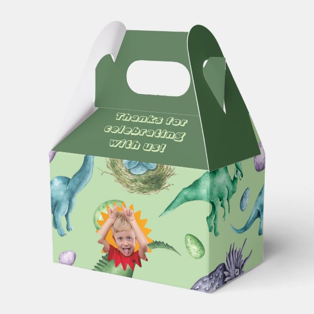 Green Roaring Jurassic Dinosaurs Photo Favour Box (Front Side)