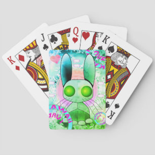 Green robot bunny kawaii playing cards
