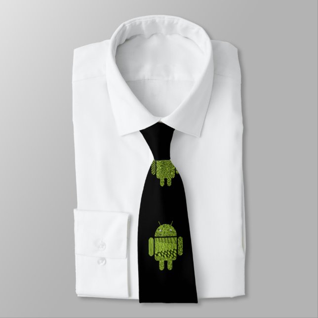 Green Robot Computer Gamer Nerd Tie (Tied)