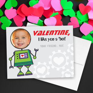 Green Robot Valentines Day Boy Photo Classroom Holiday Card
