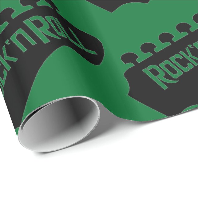 Green Rock and Roll Guitar Pattern Wrapping Paper (Roll Corner)