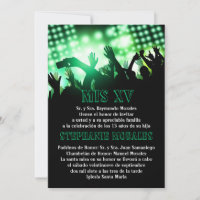 Green Rock Star Quinceanera Birthday Invitation
