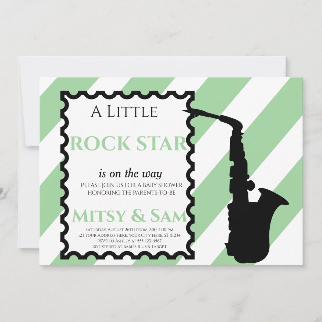 Green Rock Star Rock a Bye Baby Shower Invitation (Front)