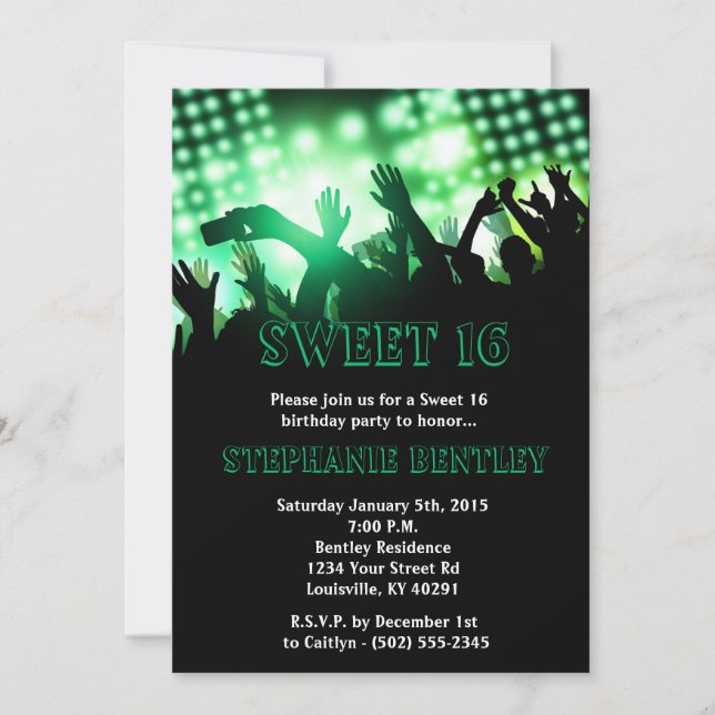Green Rock Star Sweet 16 Birthday Invitation (Front)