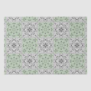 Green Rococo Pattern Flourish Tissue Paper