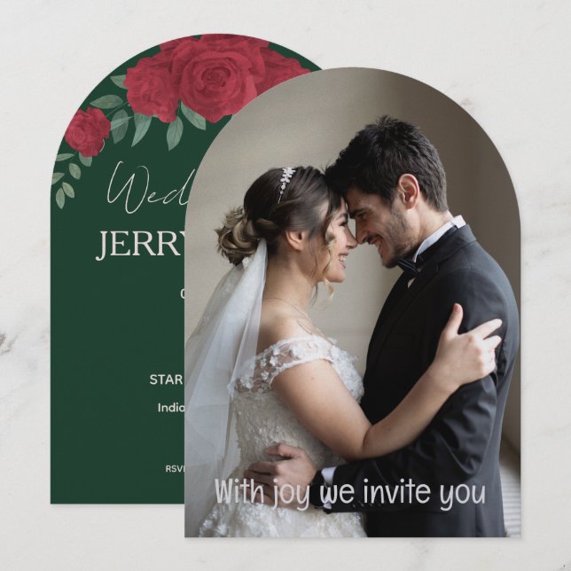 Green Romantic Couple Personalized Wedding  Invitation (Front/Back)