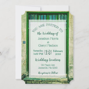 Green Romantic Door Wedding Invitations