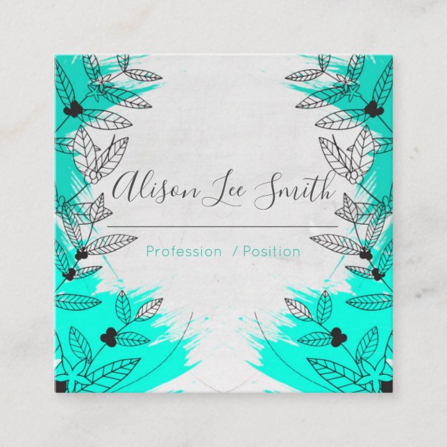 Green Romantic leaves Square Business Card (Front)