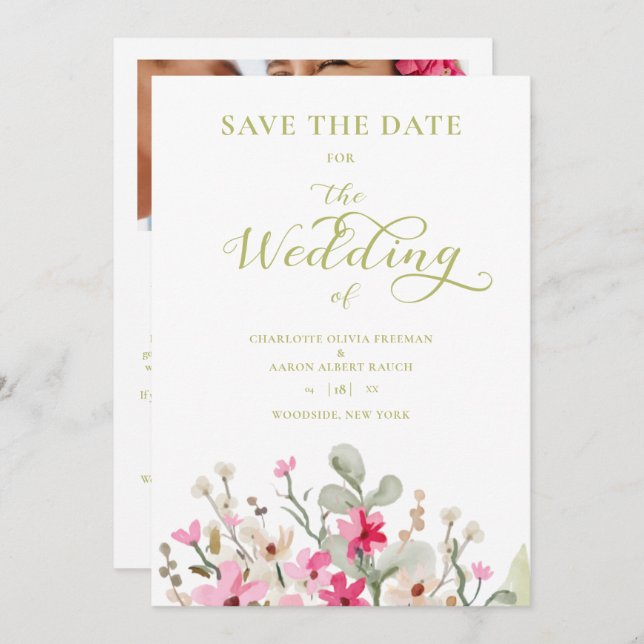 Green Romantic Photo Couple Wedding Floral Wreath (Front/Back)