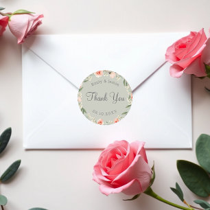 Green, romantic rose wreath  classic round sticker