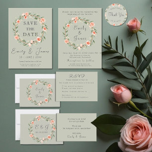 Green, romantic rose wreath  napkin