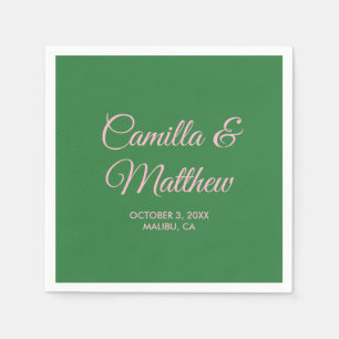 Green Romantic Script Personalised Wedding Napkins