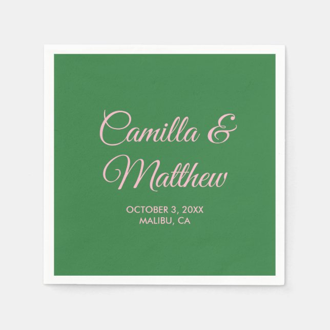 Green Romantic Script Personalised Wedding Napkins (Front)