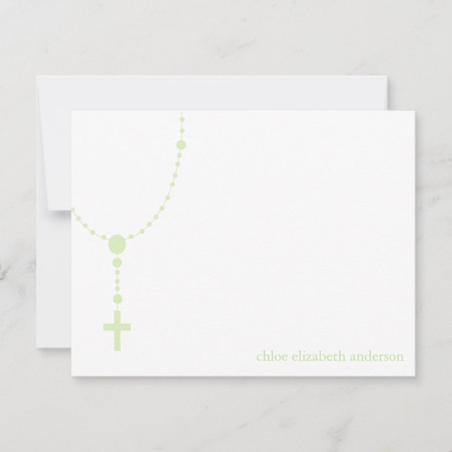 Green Rosary Baptism Thank You Notes (Front)