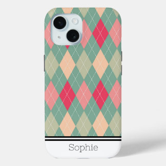 Green & Rose Argyle Custom Samsung iPhone 15 Case