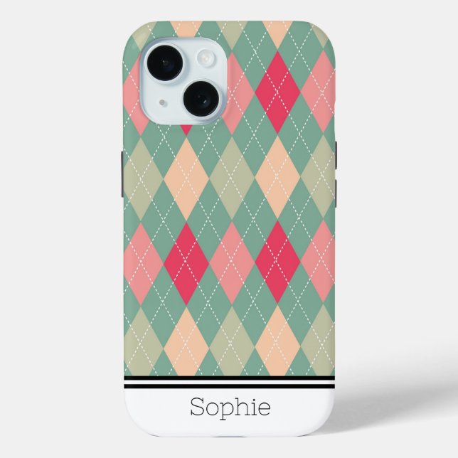 Green & Rose Argyle Custom Samsung Case-Mate iPhone Case (Back)