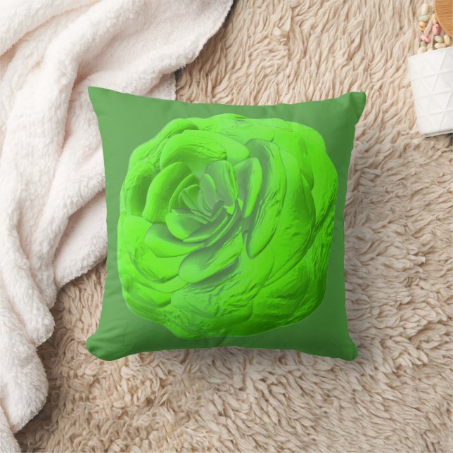 Green Rose Bloom – Floral 3D Design Cushion (Blanket)