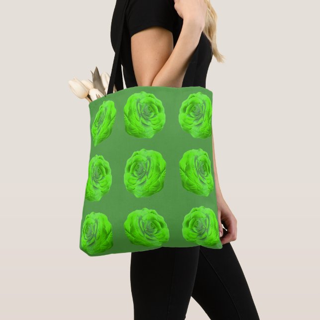 Green Rose Bloom – Floral 3D Design Tote Bag (Close Up)
