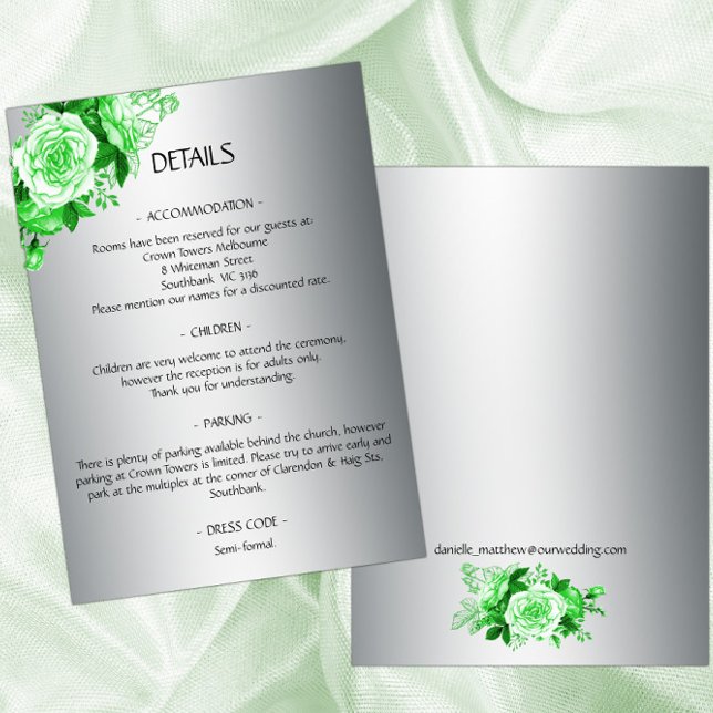 Green Rose Bouquet Boho Silver Wedding Details Enclosure Card (Creator Uploaded)
